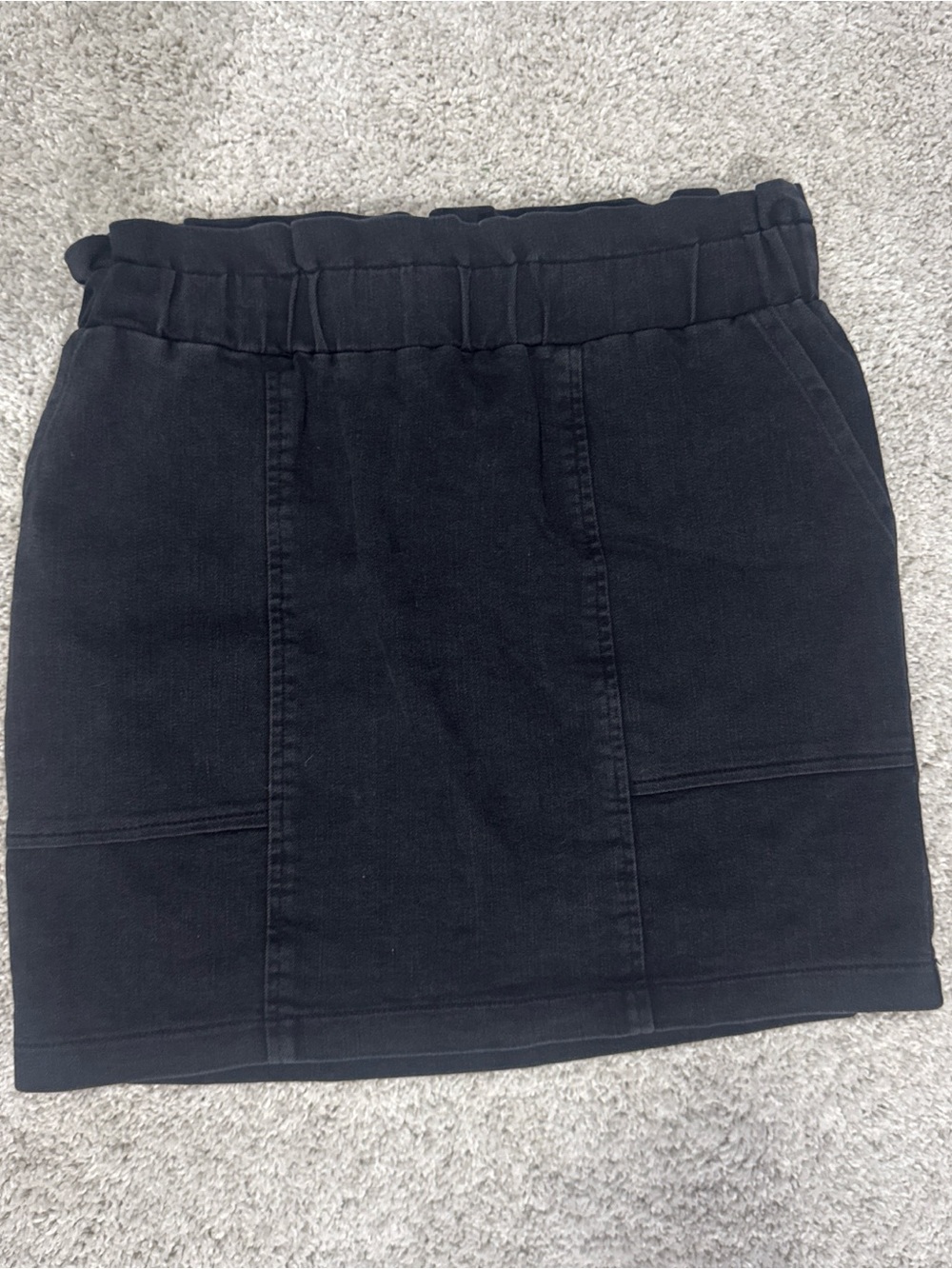 Black Denim Mini Skirt with Elastic Waistband